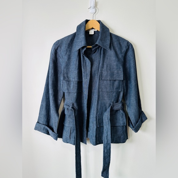 Kenneth Cole New York Denim Linen Utility Belted Jacket w Pockets Size 6 - Picture 5 of 9